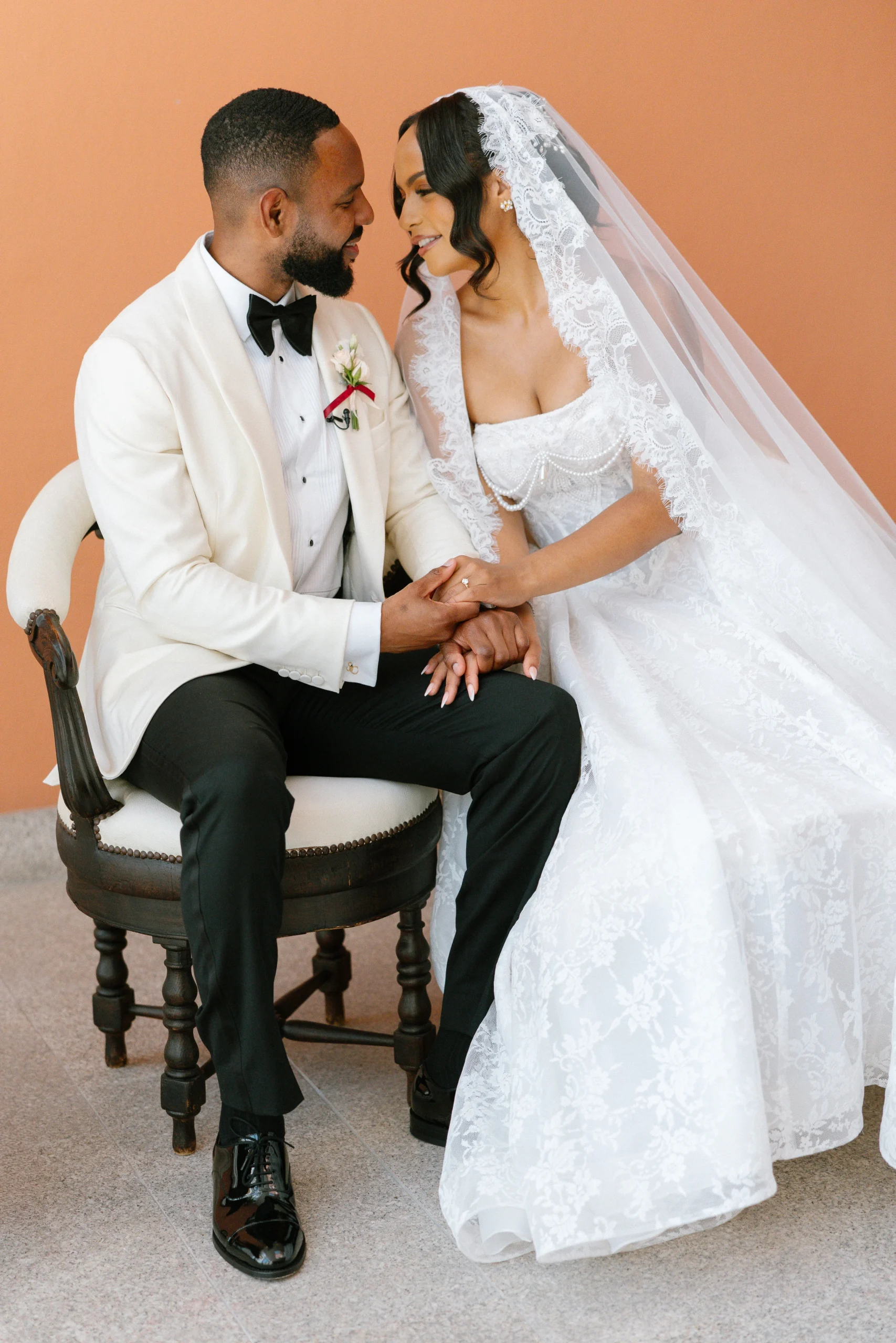 Couple sharing as intimate moment during their wedding in Portugal