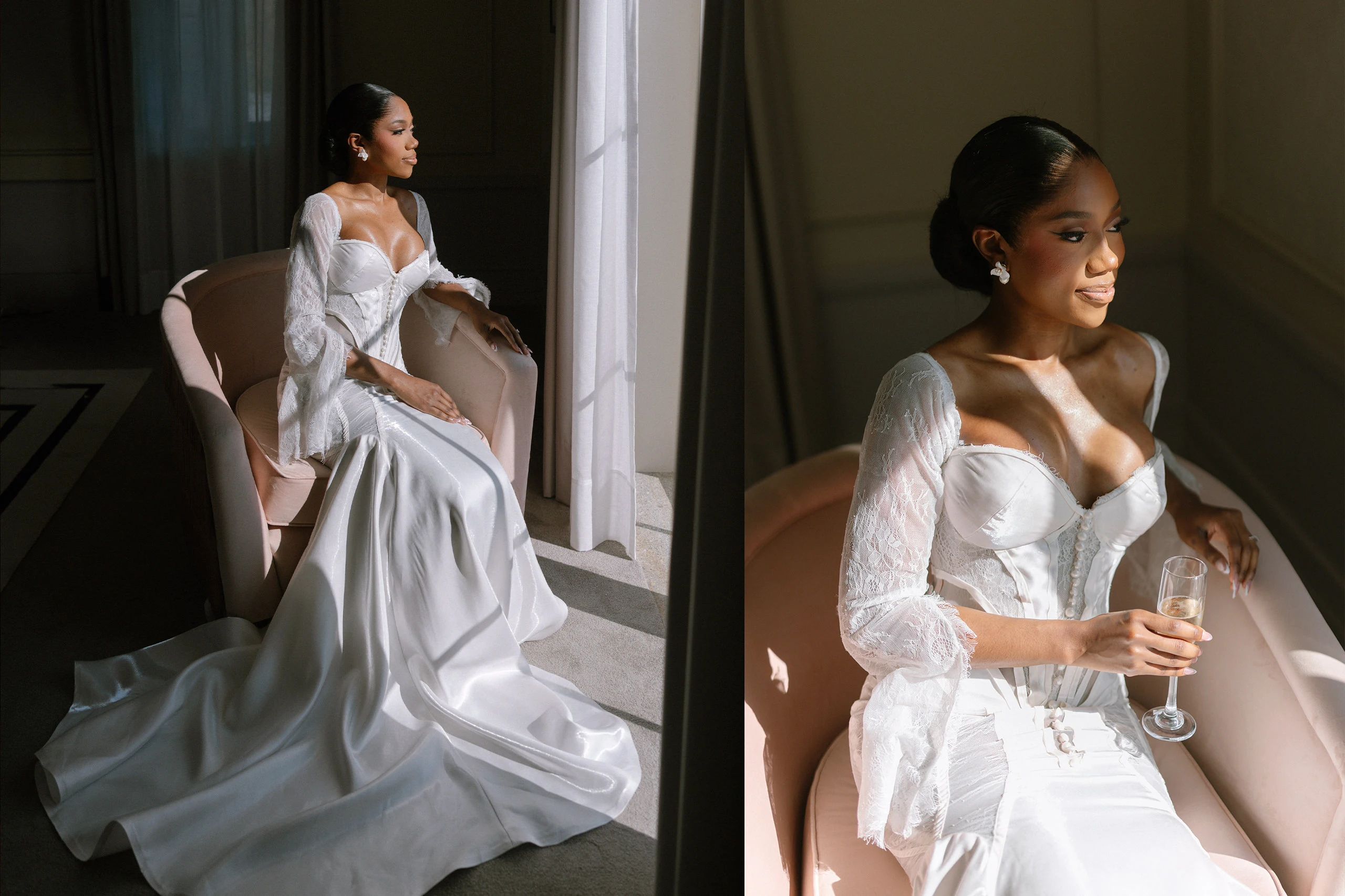 Bride getting ready at Maison Albar Amoure in Braga, Portugal, photographed in natural window light.
